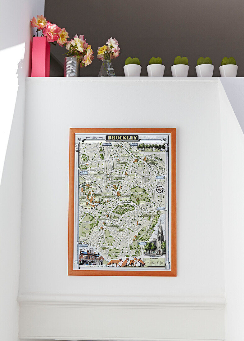 Karte von Brockley mit Zimmerpflanzen in London zu Hause, England, UK
