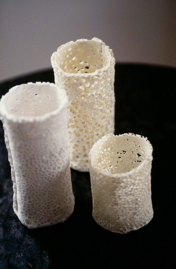 Three textured candle holders