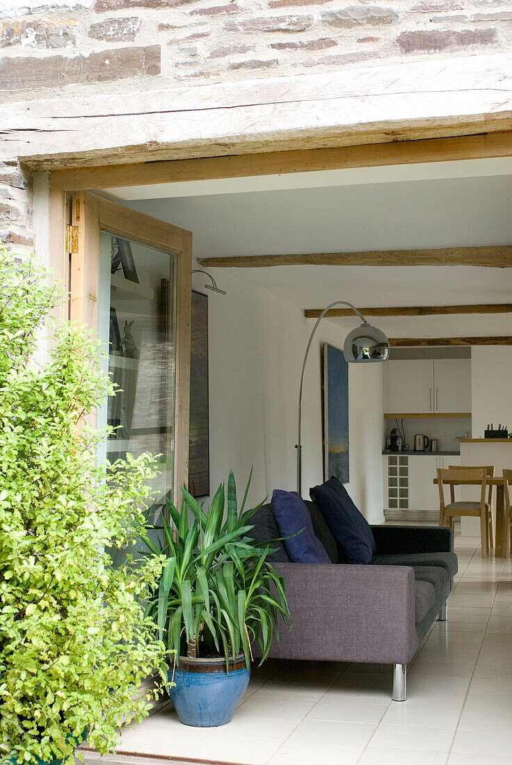 Modern living room view from patio