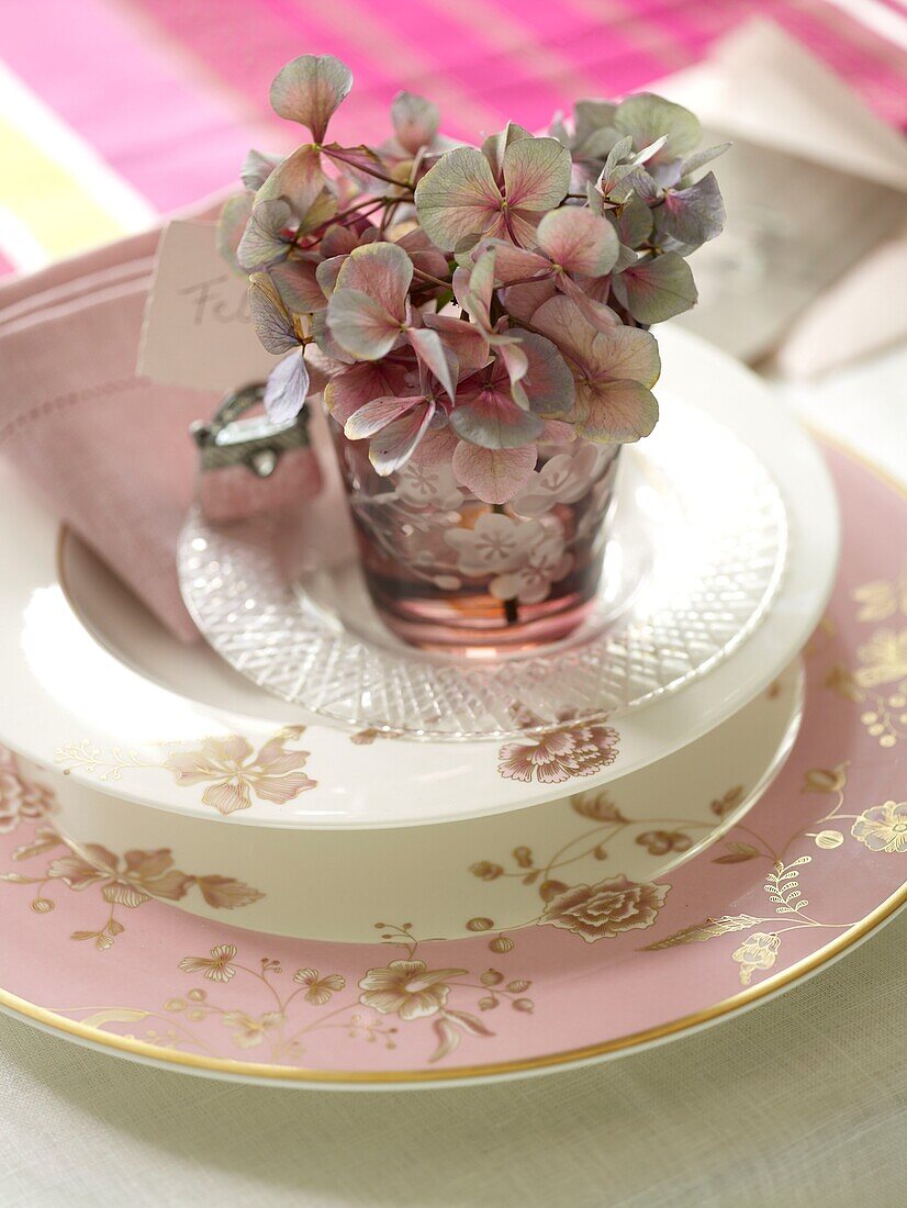 Pink crockery table setting