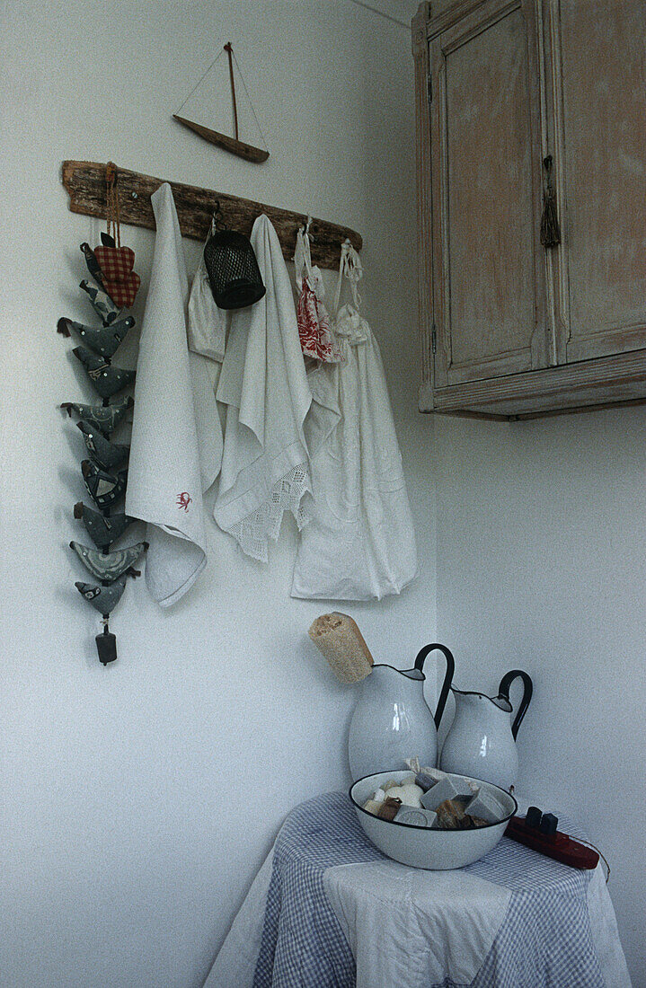 Jugs and bowl on small table