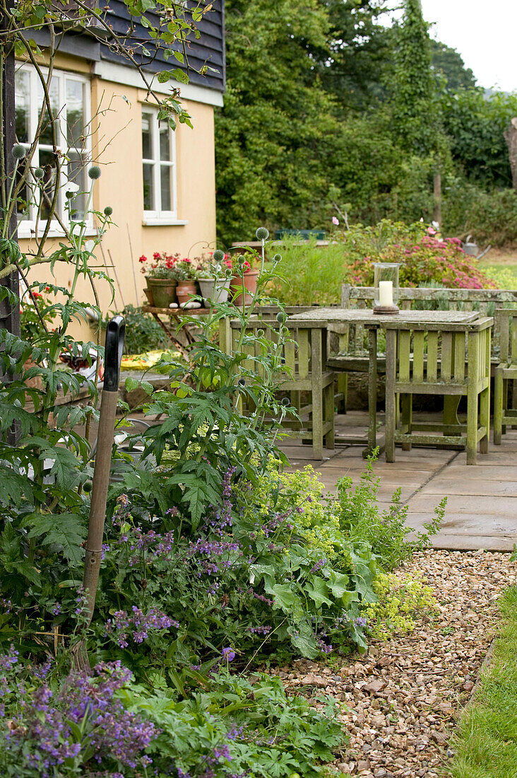 Garden furniture in a summer cottage garden
