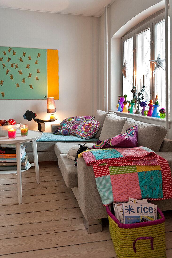 Artwork canvas in living room of modern Odense family home Denmark