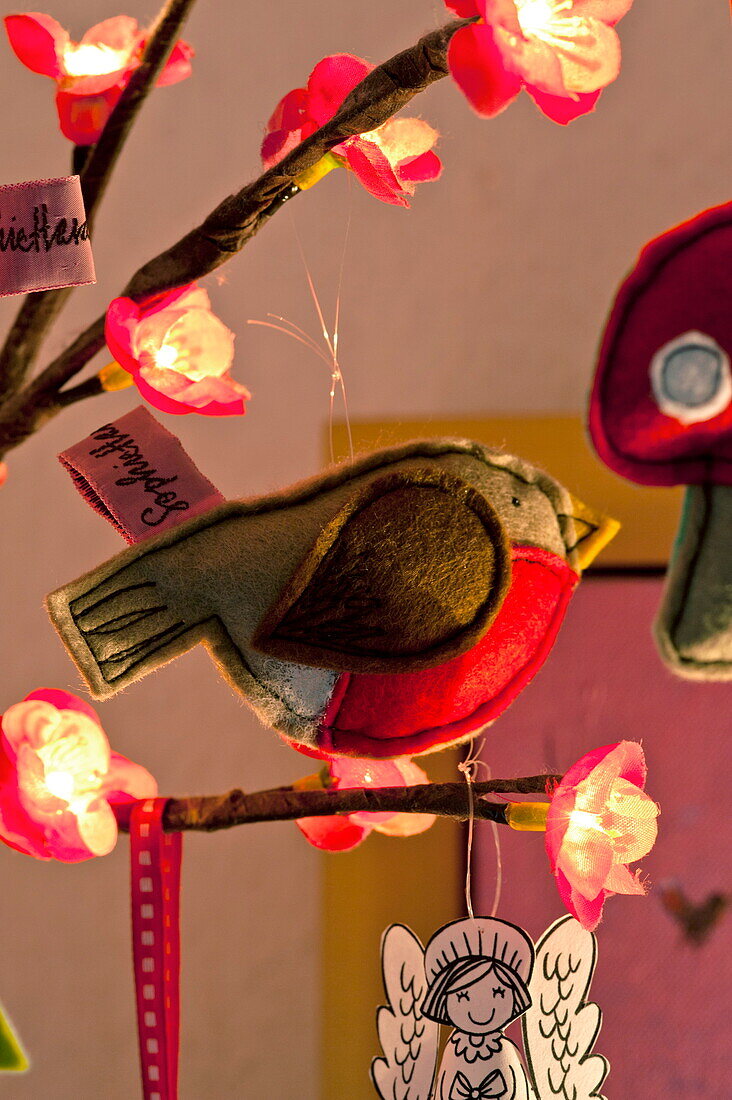 Handmade bird ornament in Penzance cottage Cornwall England UK