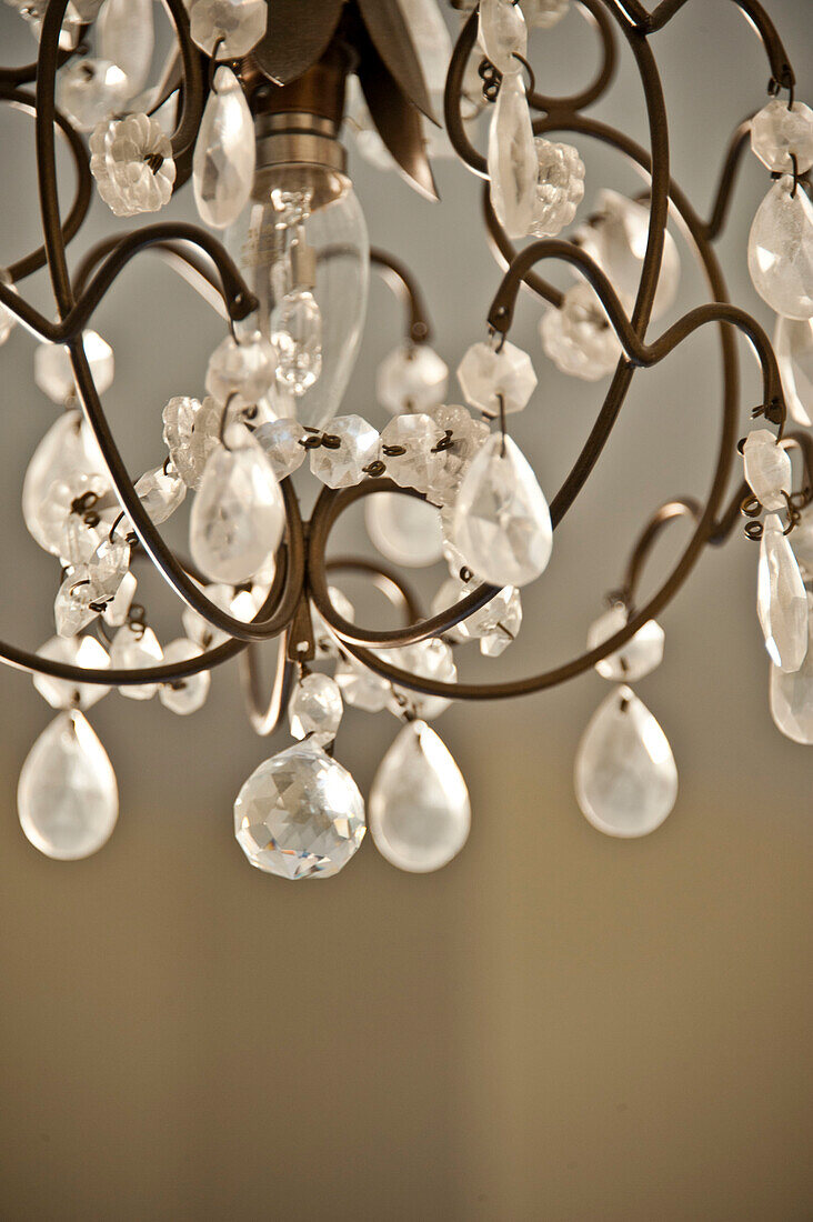 Glass chandelier in family home, Cornwall, UK
