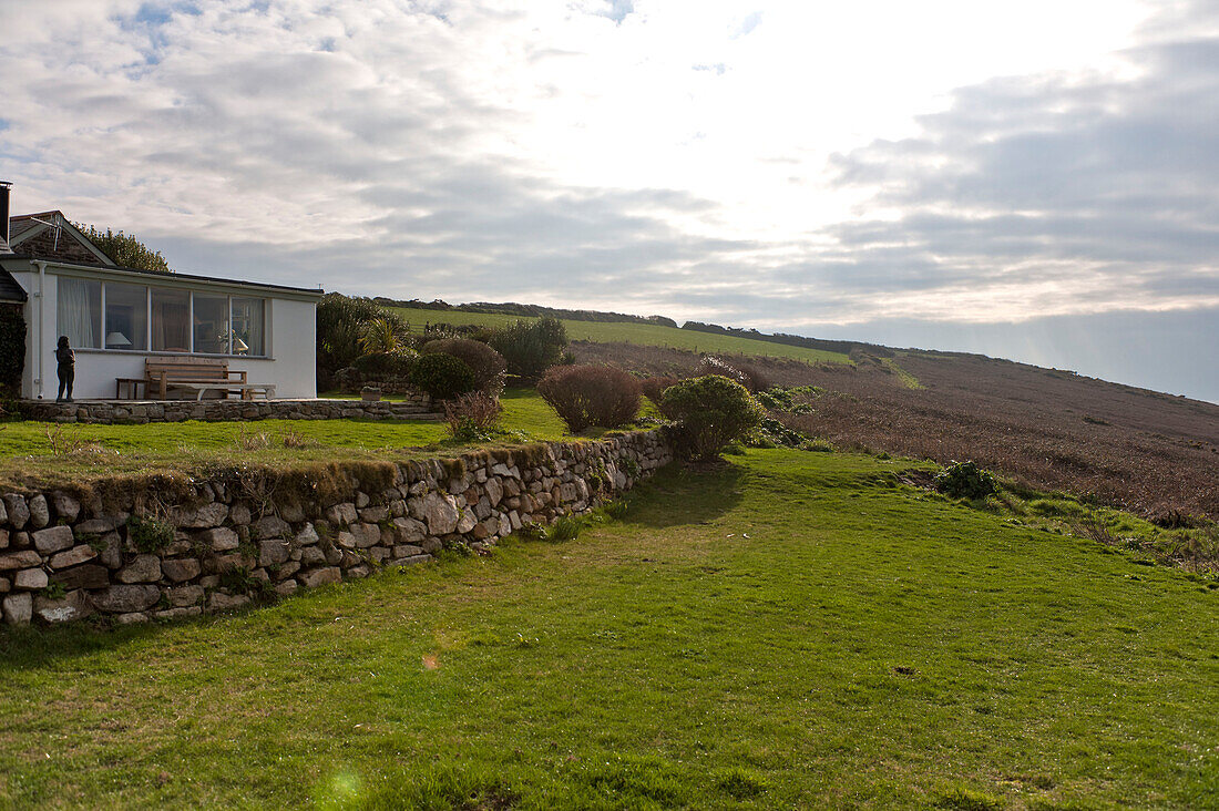 Rural cottage on hillside in Cornwall England UK