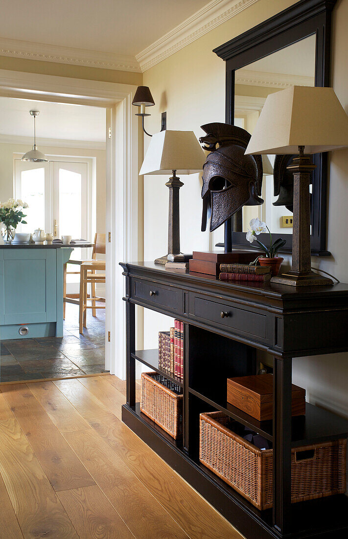 Dark wood console table in hallway of Smarden home Kent England UK