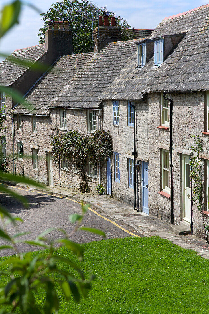 terraced stone cottage facades Worth Matravers Dorset England UK
