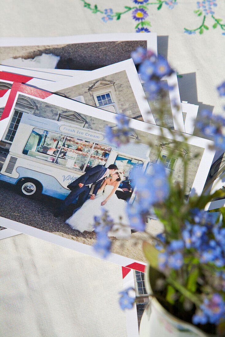 Wedding photograph with ice cream van Brighton Sussex England UK
