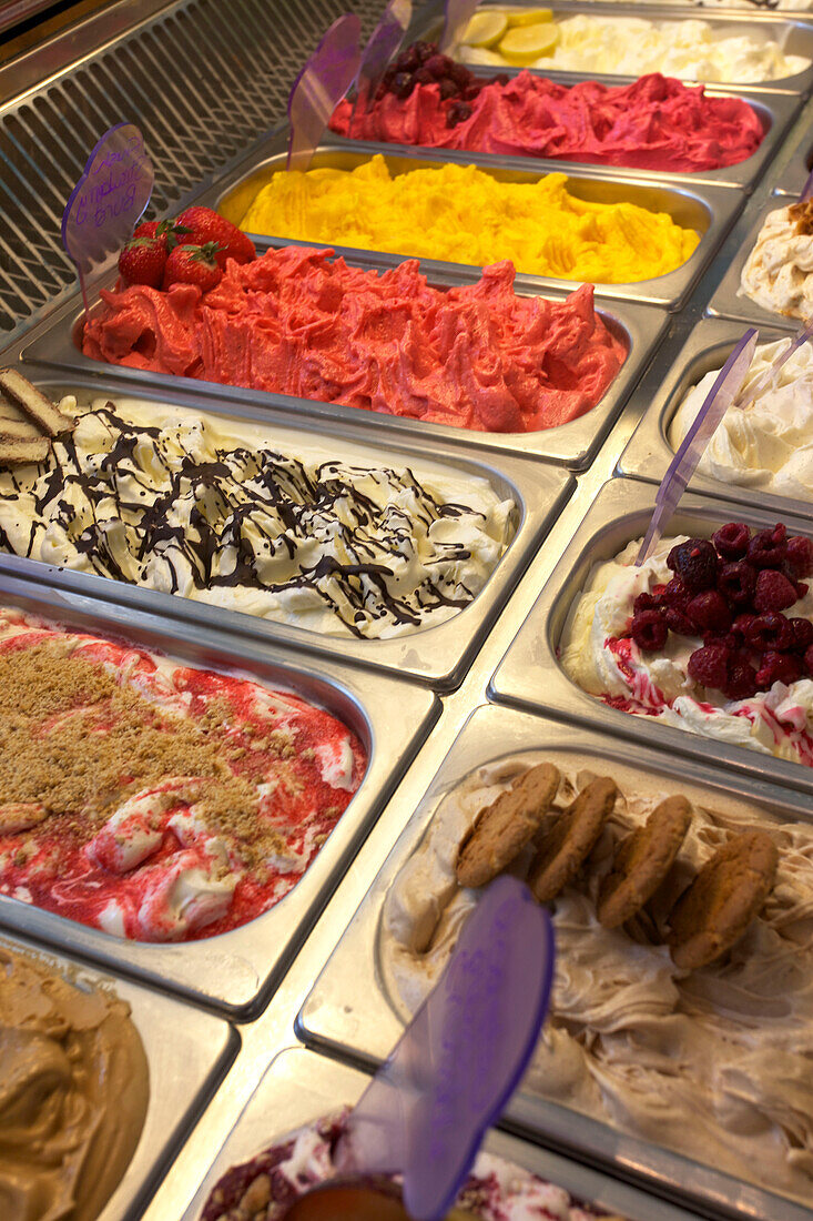 Variety of ice cream in Brighton Sussex England UK