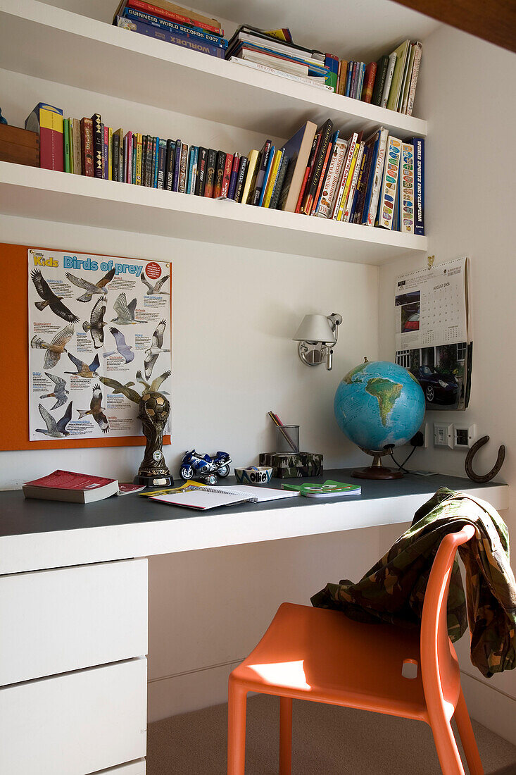 Study desk in teen room, of family home, London, England, UK