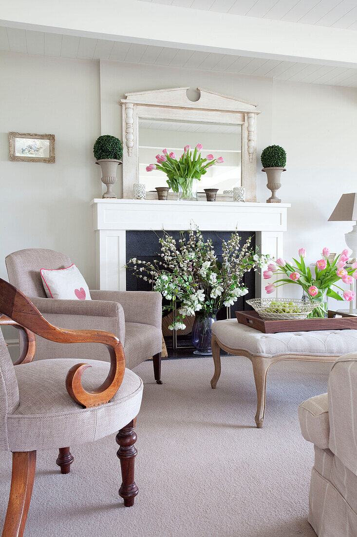 Cut flowers in living room of Sussex home UK