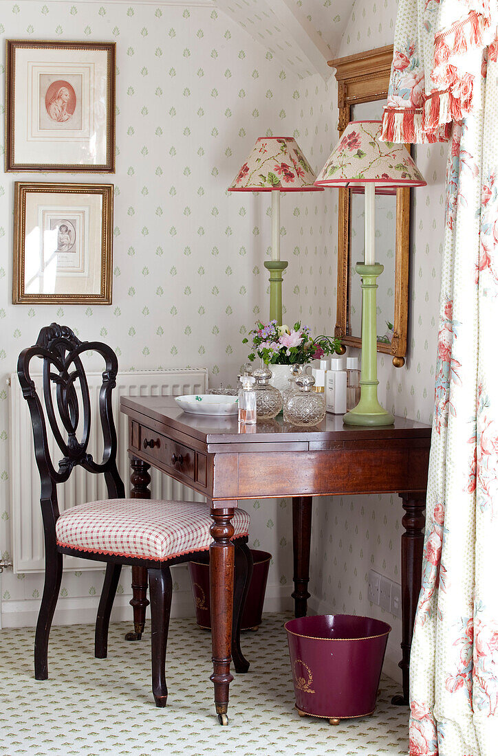 Wooden chair and dressing table in Sussex farmhouse, England, UK