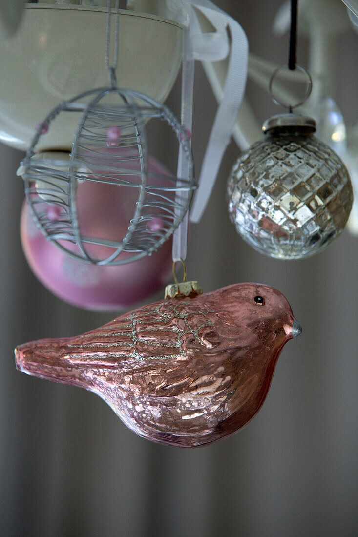 Christmas baubles in Laughton home  Sheffield  UK