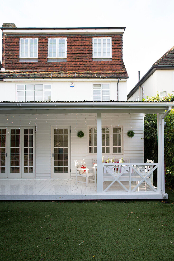 Veranda terrace of semi detached South London family home England UK