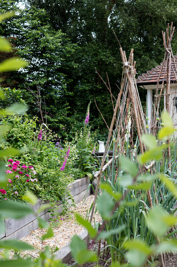 Raised beds in vegetable garden of Georgian rectory West Sussex UK