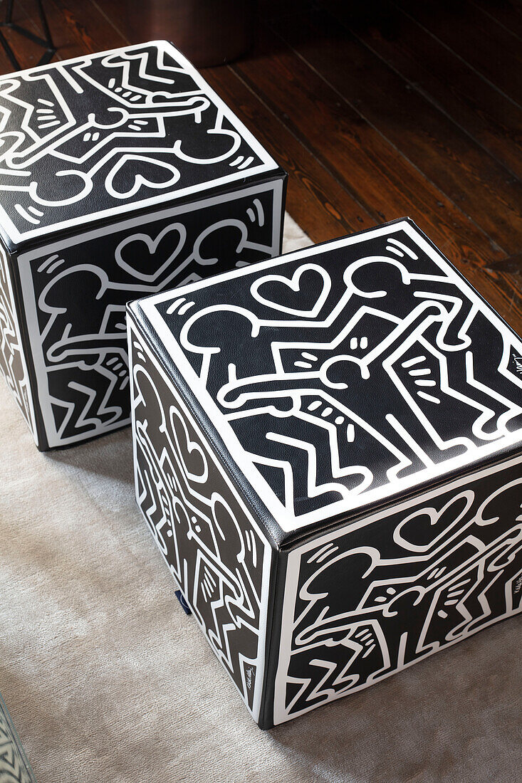 Keith Haring footstools in Victorian villa Tunbridge Wells Kent UK