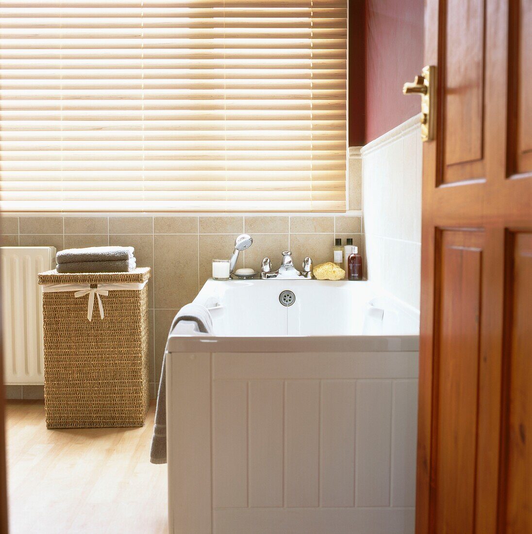 Neutral bathroom with large window