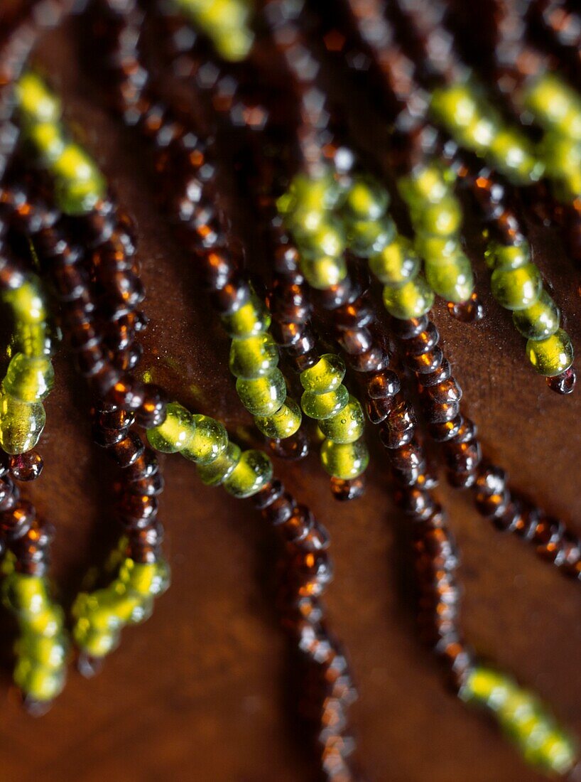 Yellow green and brown glass beaded tassel
