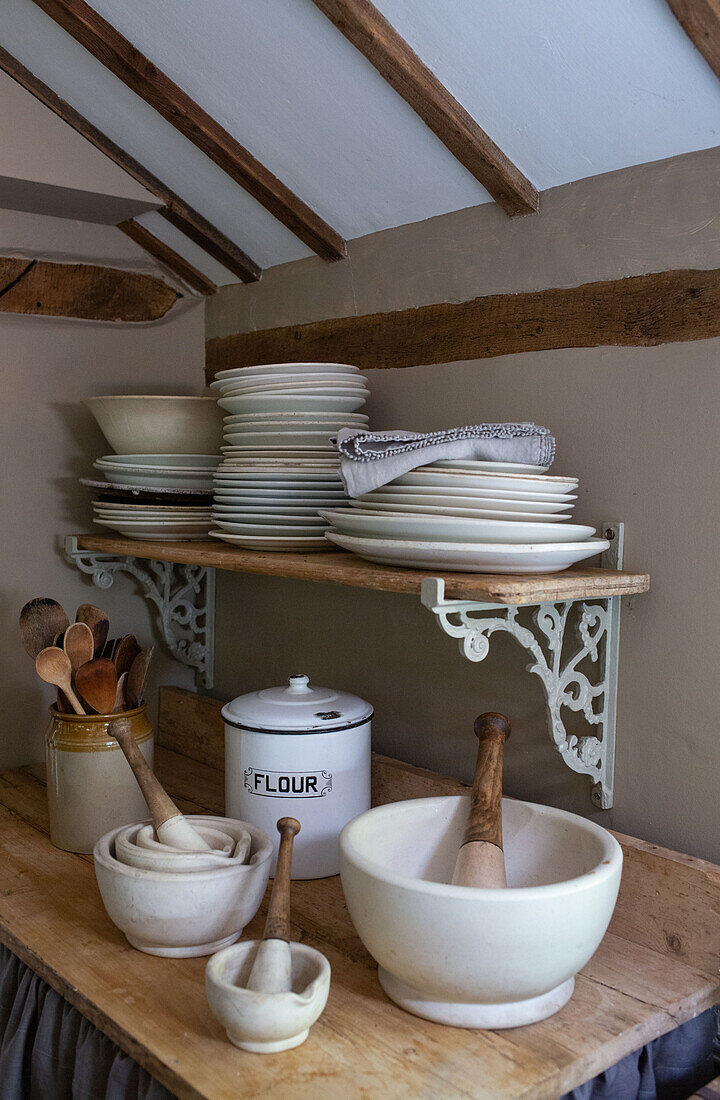 Kitchen detail with Vintage mortar and pestles