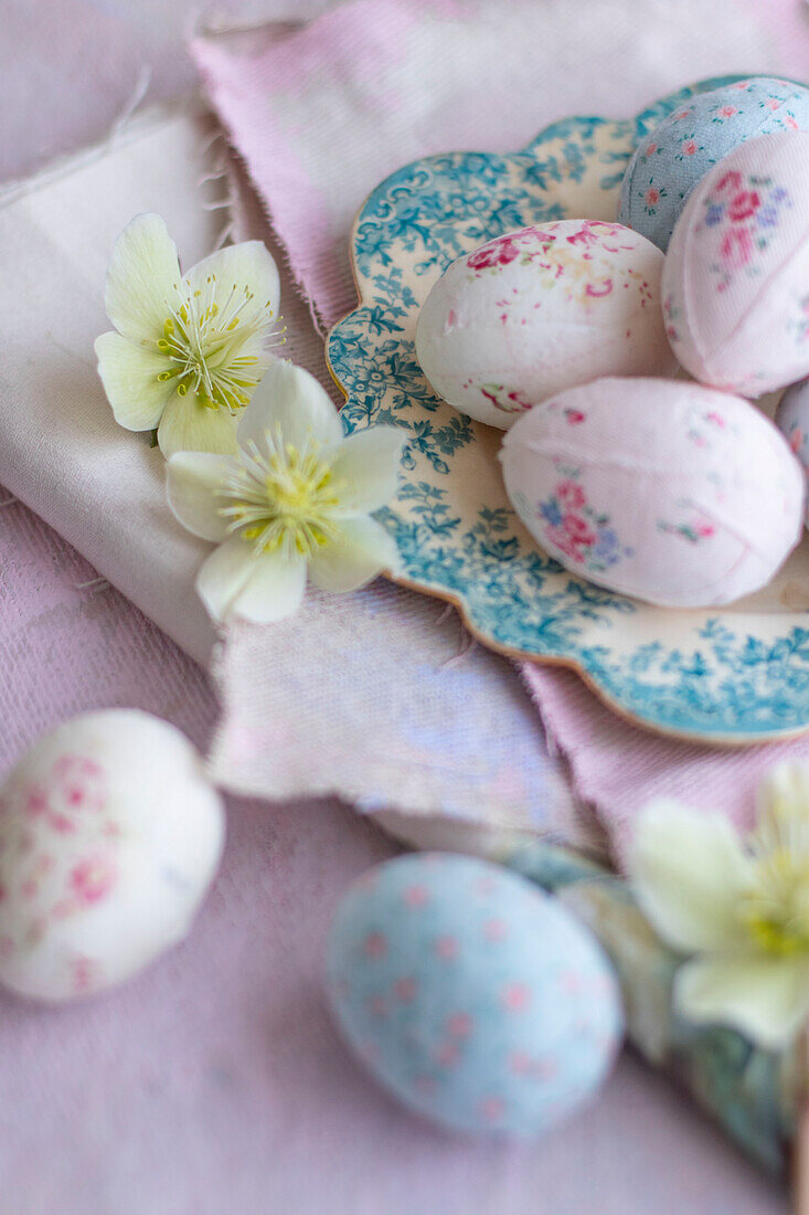 Vintage fabric covered eggs