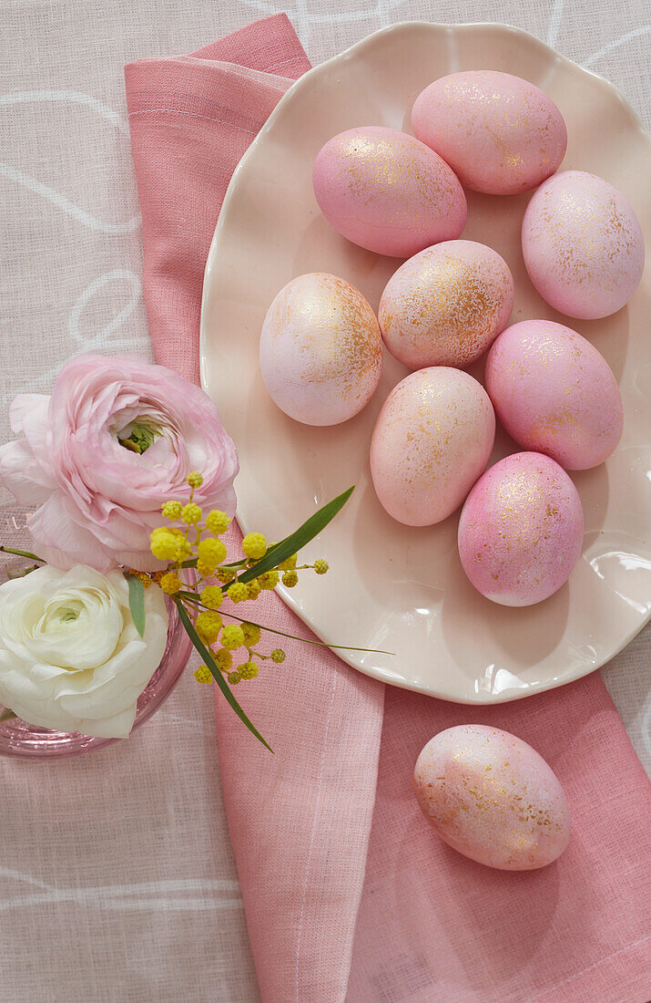 Easter eggs in pink and gold