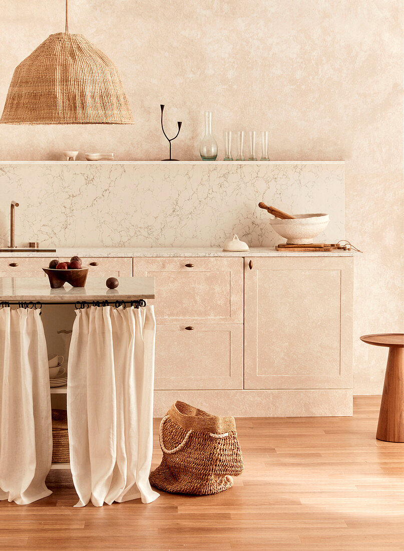 Kitchen in beige with textured walls
