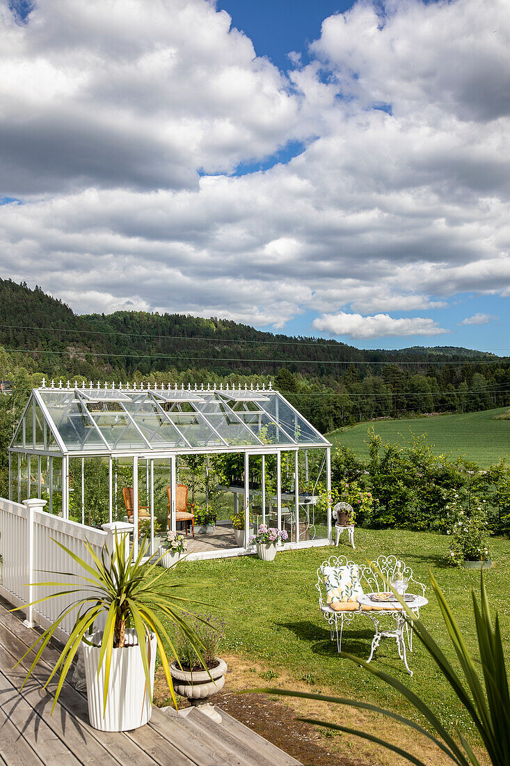 View from the terrace to the greenhouse