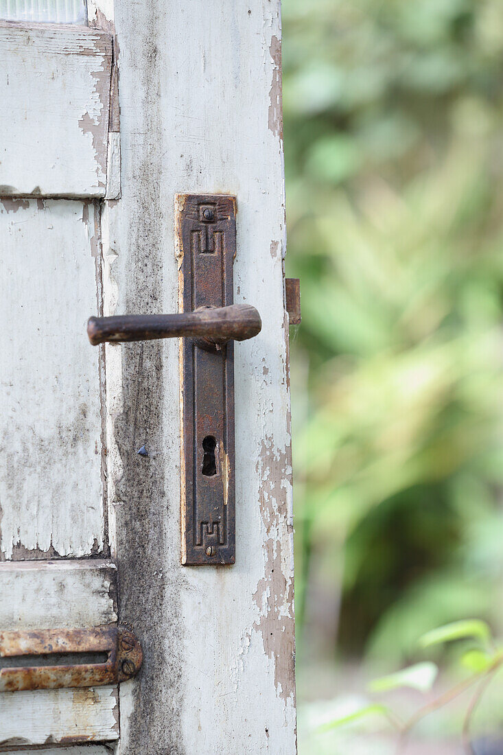 Old wooden door with antique door handle