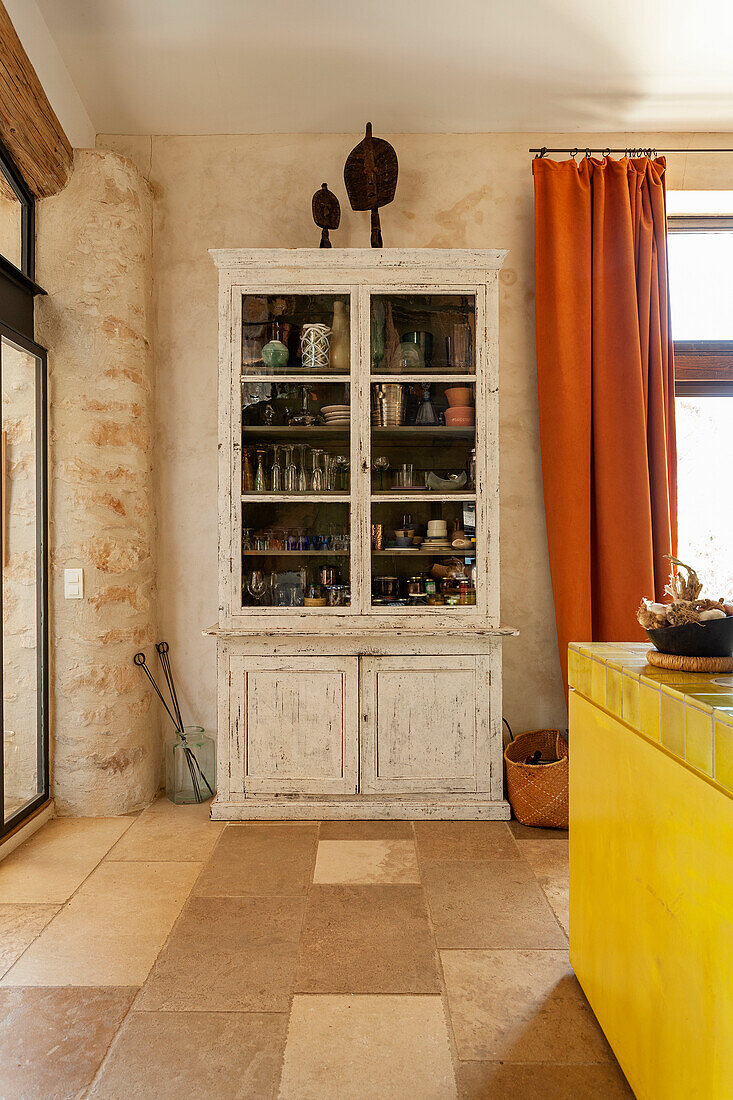 Antique sideboard and hutch in an open kitchen