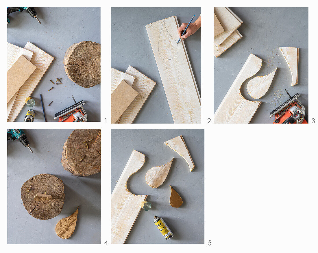 Instructions for making wooden decorative elements in five steps