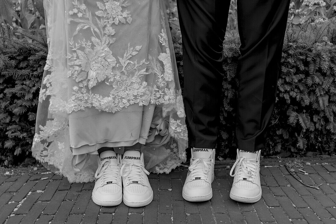 Bride and groom with sneakers