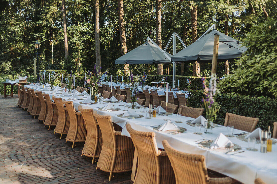 Festively laid table outdoors