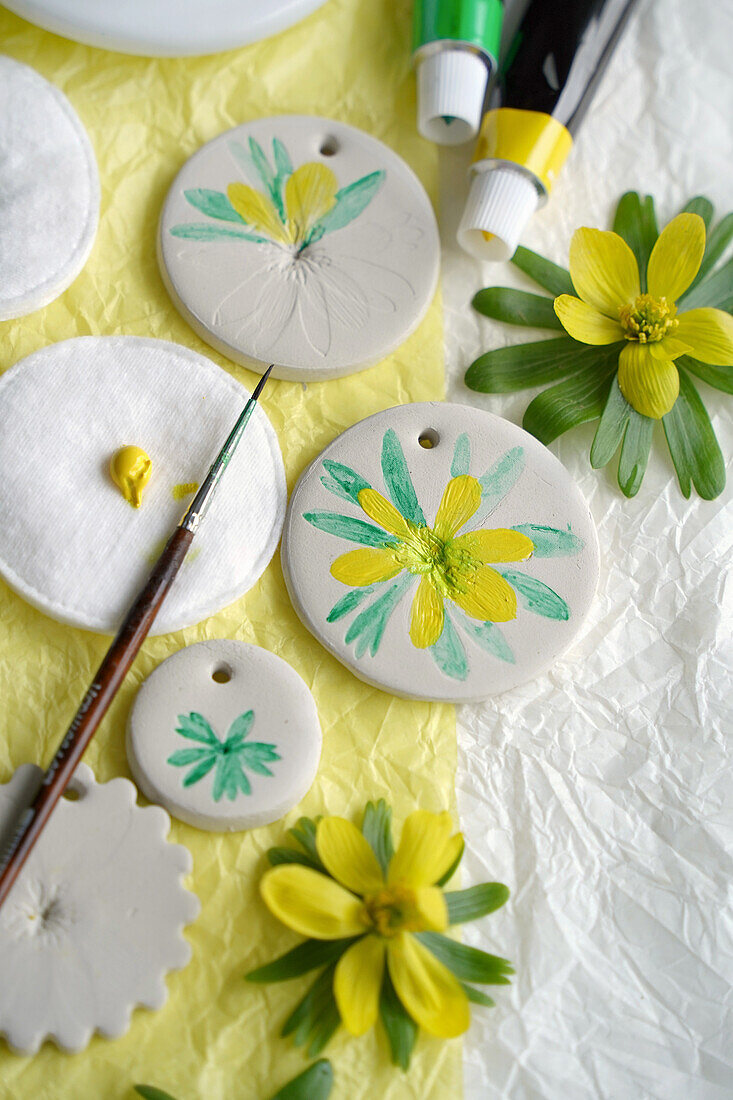 DIY clay pendant with floral patterns