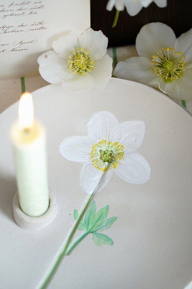 Clay candle holder with Christmas rose