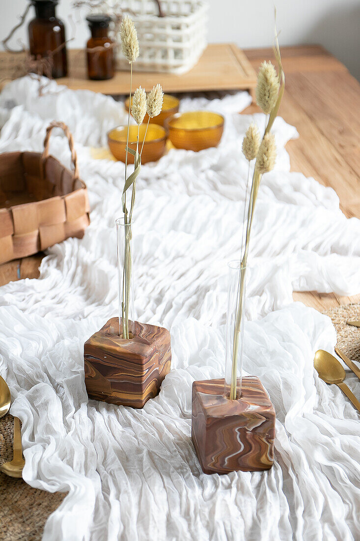 DIY polymer clay cube with test tubes as a vase