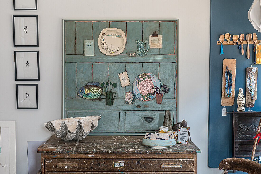 Vintage sideboard with maritime decor