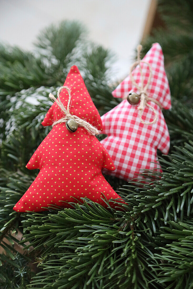 Red and white fabric Christmas tree