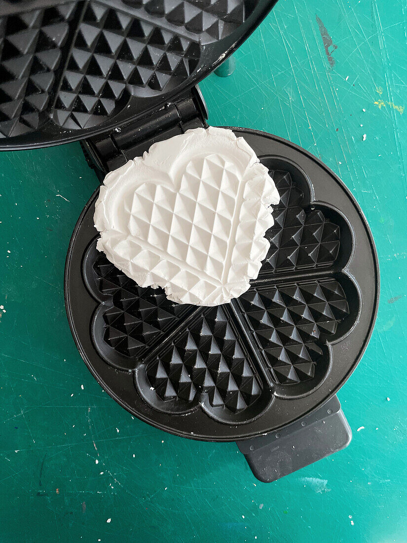 Handmade waffle heart made from modeling clay