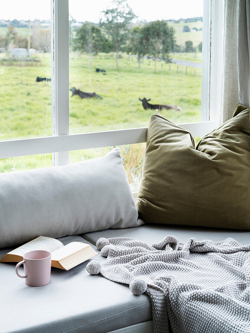 Cosy window seat with a view of the pasture