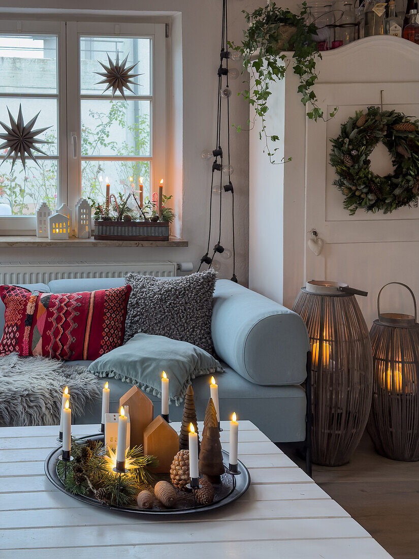 Country-style living room with Christmas decorations