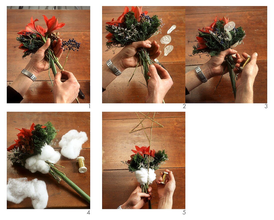 Arranging Christmas flowers with amaryllis 