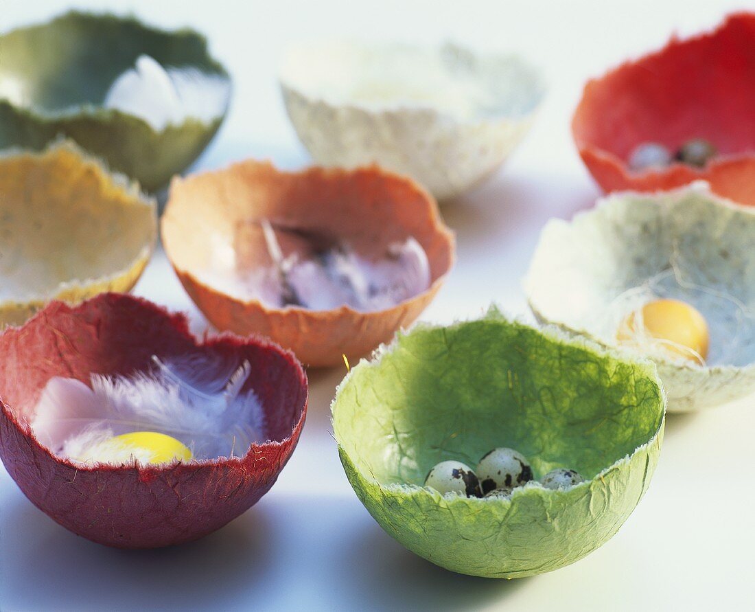 Coloured eggshells made from hand-made paper