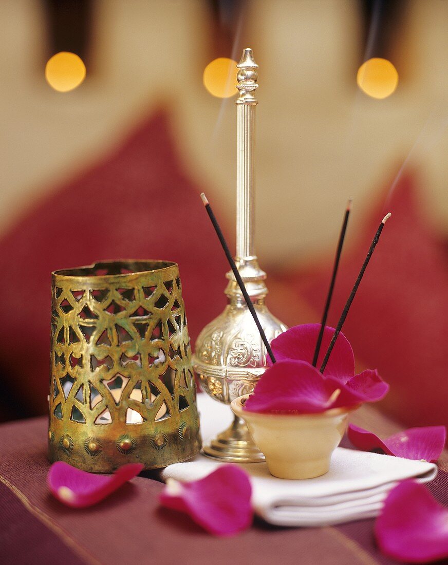 Table decoration with incense sticks