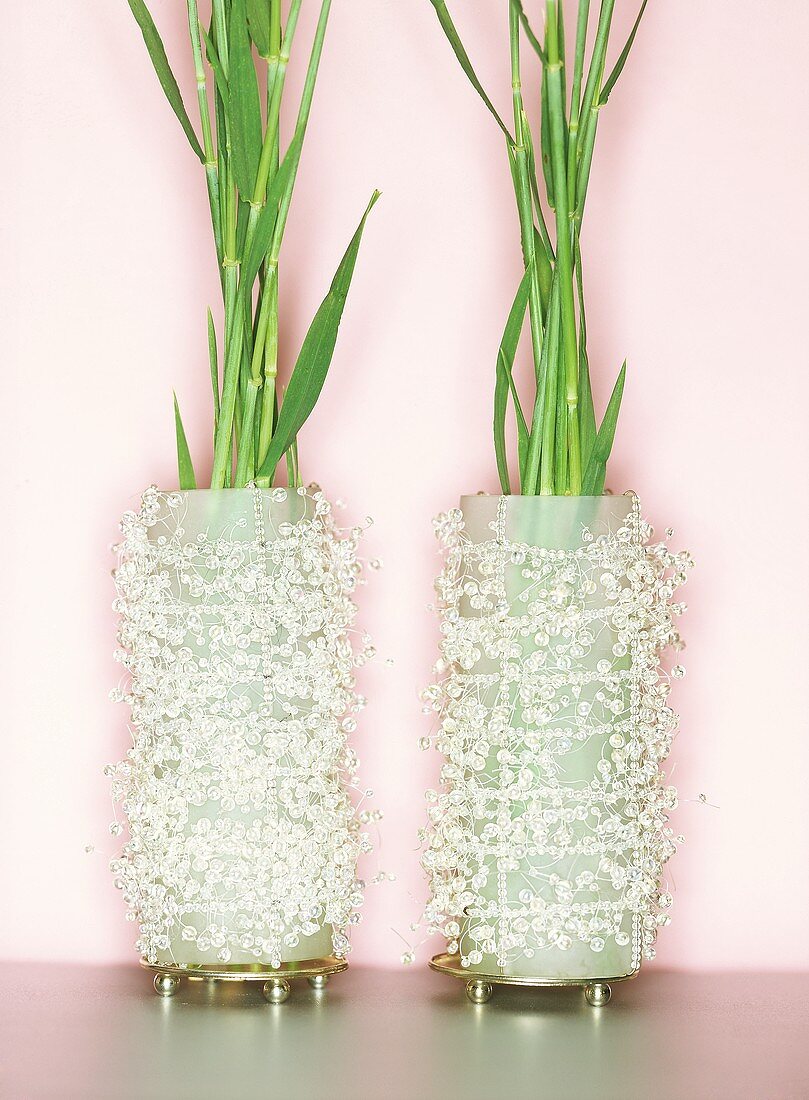 Two pearly vases of reeds