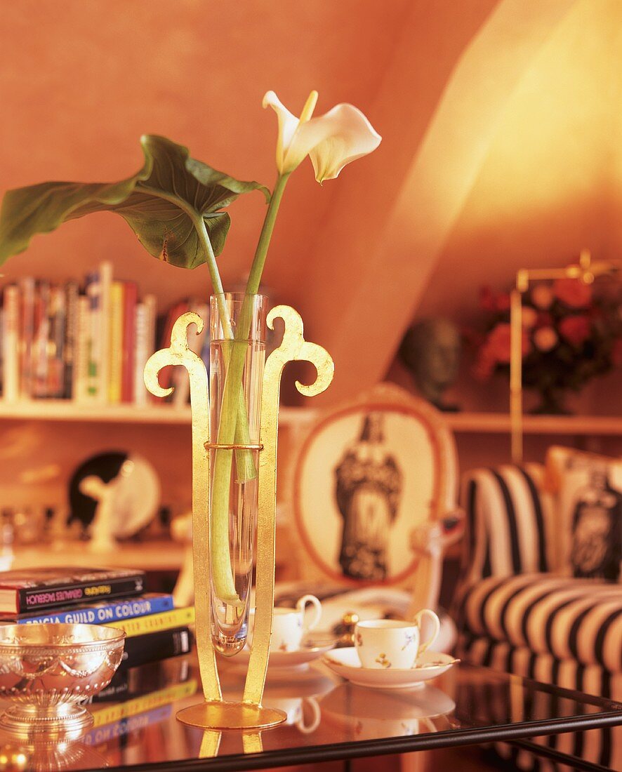 weiße Sumpfcalla in origineller Vase