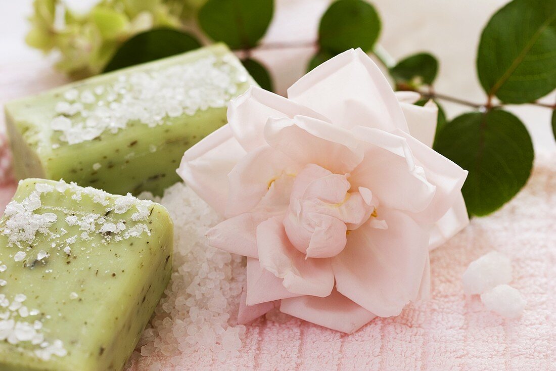 Herbal soaps and pink rose