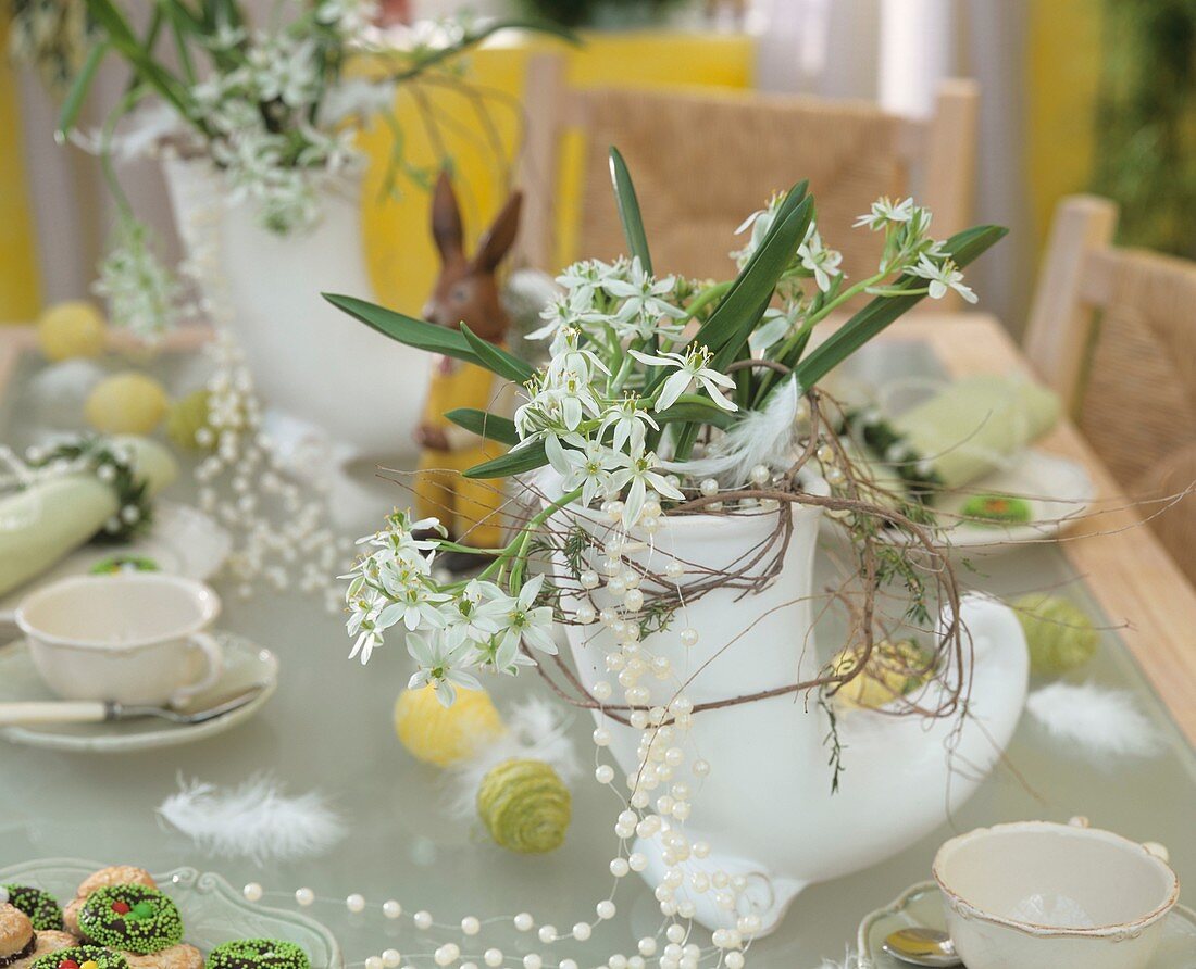 Table decorated for Easter with Star of Bethlehem