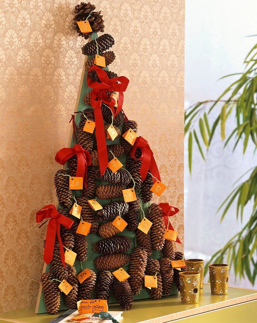 Advent calendar made from fir and pine cones
