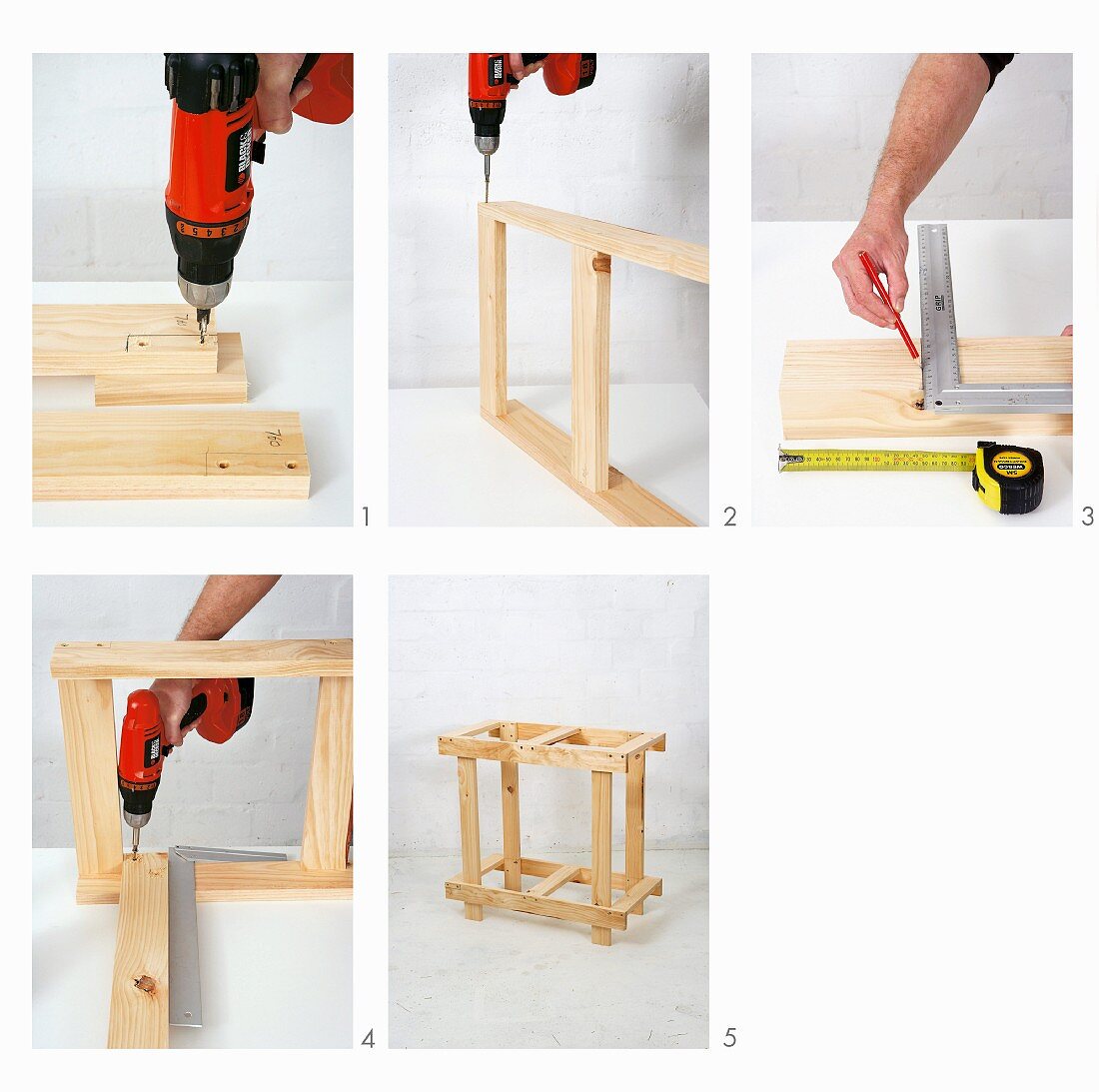 Klappbaren Holztisch selber bauen (Holzbretter vorbohren)